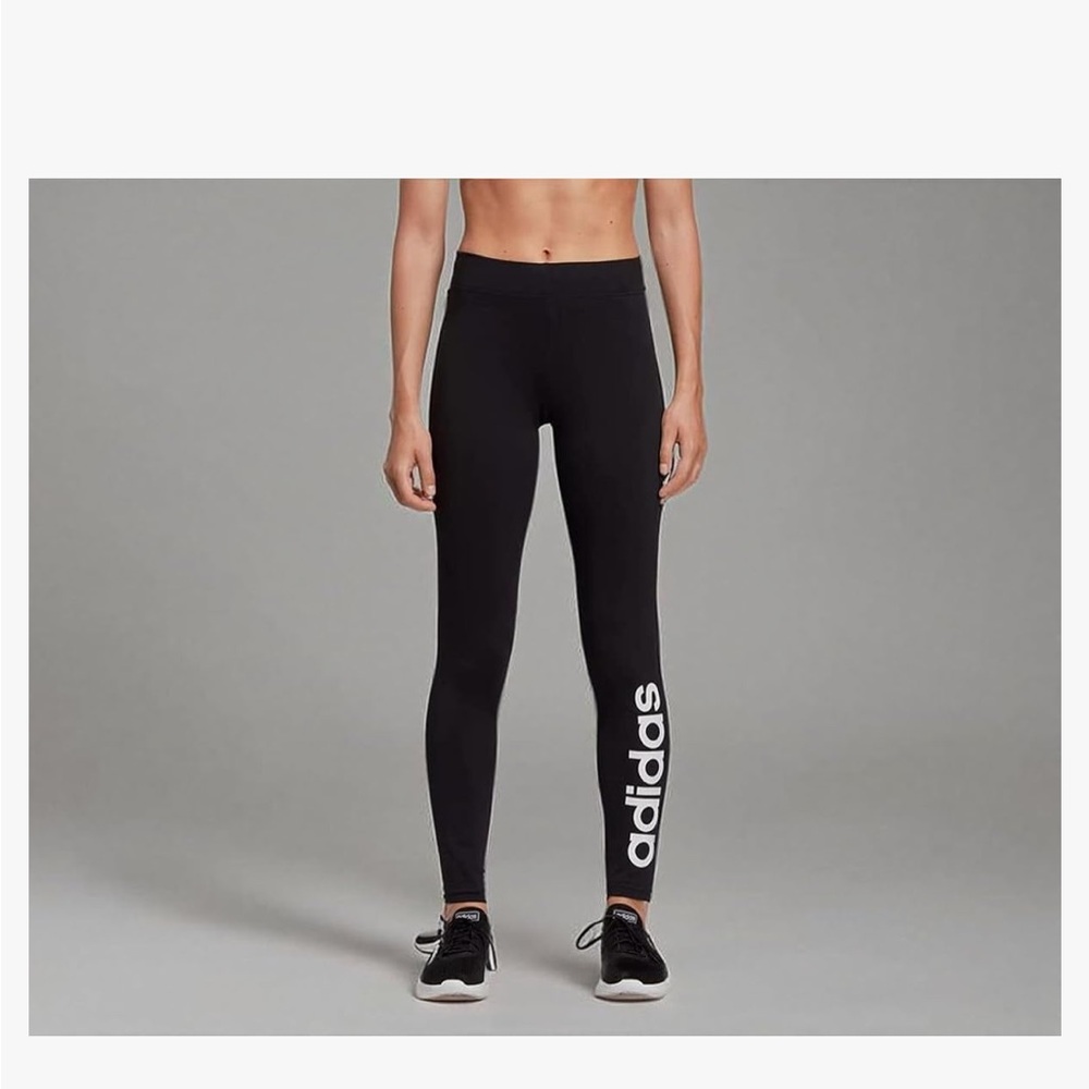 adidas Essential Linear Logo Black & White Leggings Tights L